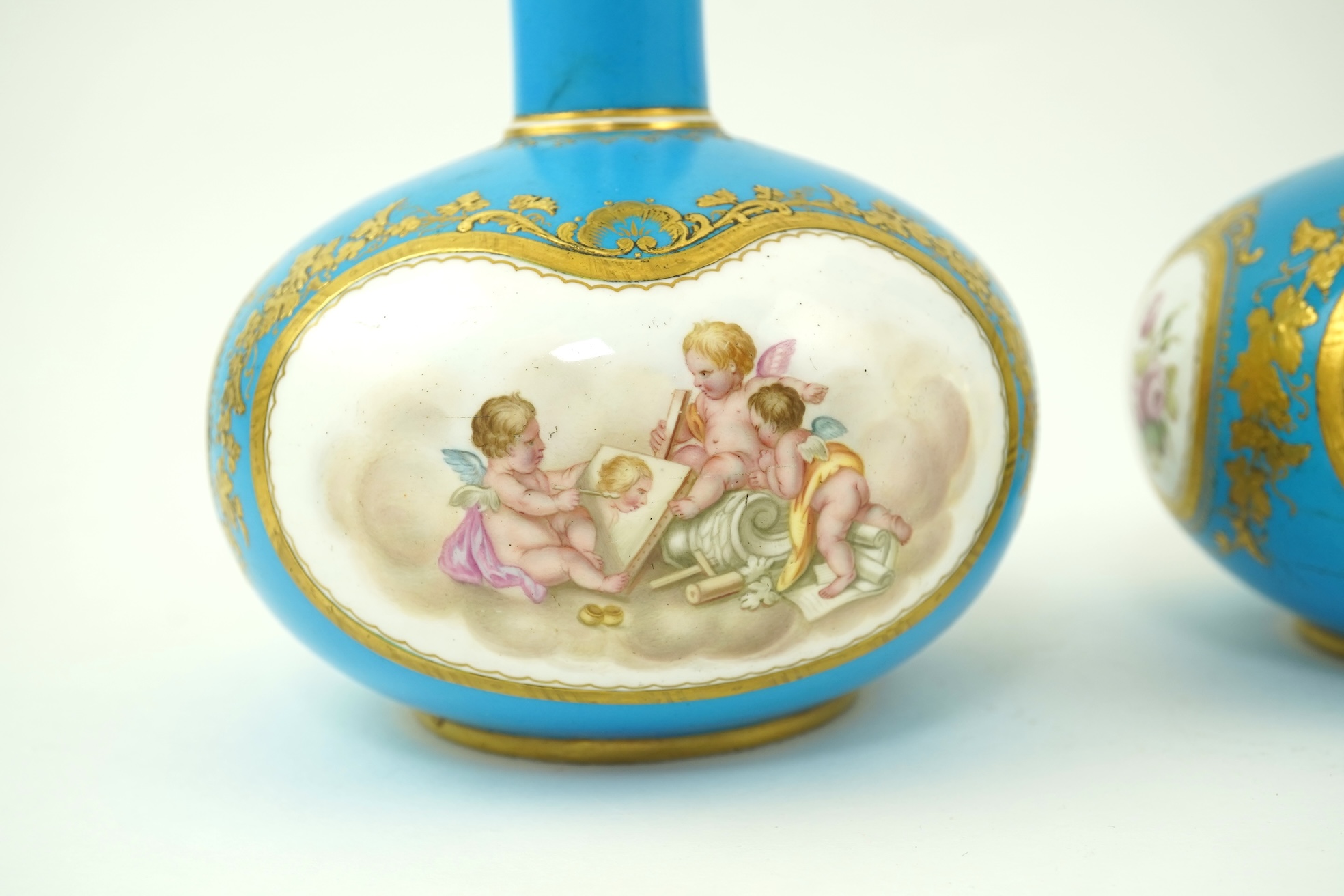 A pair of Coalport bottle vases, in Sevres style, c.1870